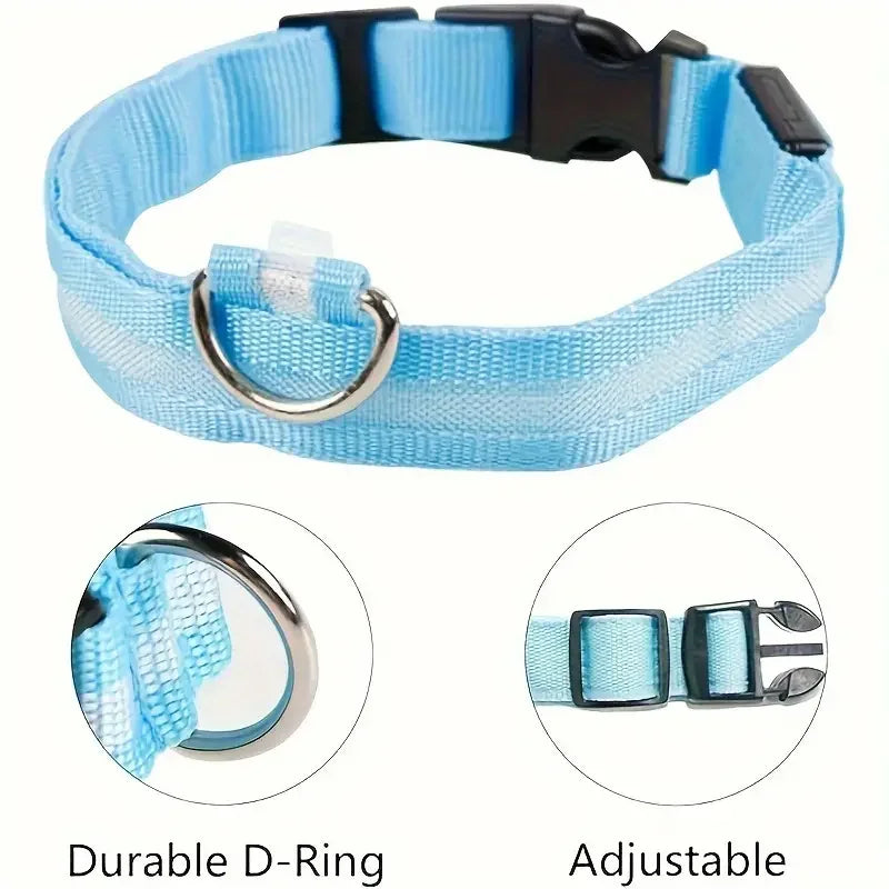 LED Safety Collar For Dogs - Adjustable, Flashing Glow For Night Walking