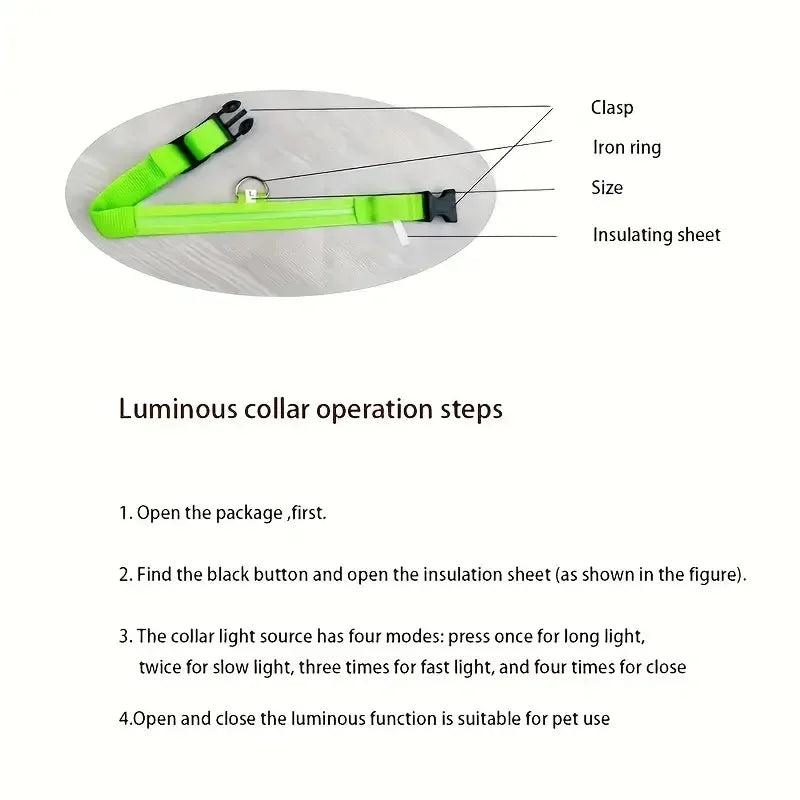 LED Safety Collar For Dogs - Adjustable, Flashing Glow For Night Walking