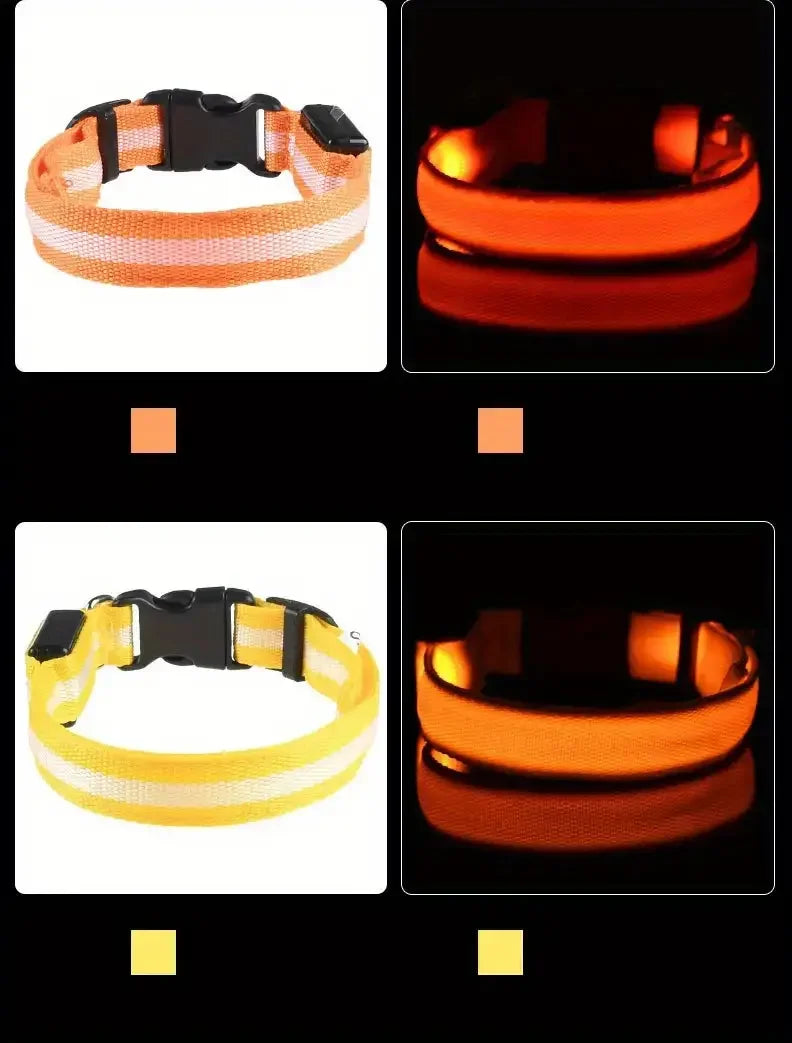 LED Safety Collar For Dogs - Adjustable, Flashing Glow For Night Walking