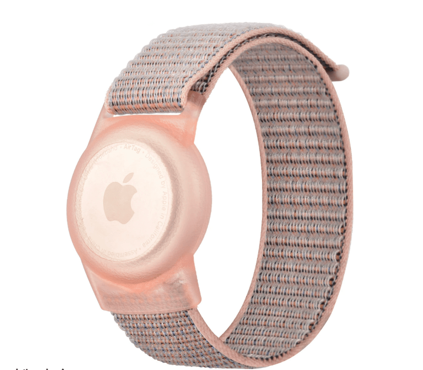 Kid-Friendly Waterproof Nylon Strap for AirTag - Anti-Loss Wristband Pink sand color 170MM