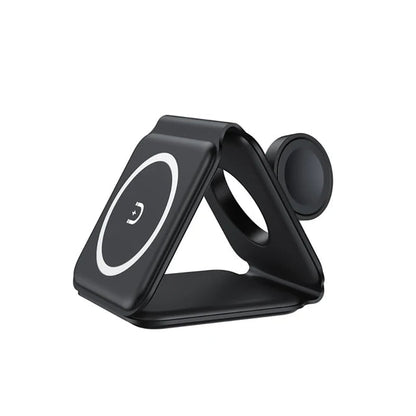 Foldable 3 in 1 Magnetic Wireless Charger Stand - Fast Charging for iPhone 13, AirPods Pro, iWatch Black