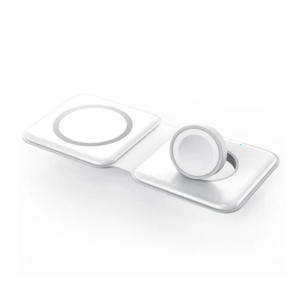 Foldable 3 in 1 Magnetic Wireless Charger Stand - Fast Charging for iPhone 13, AirPods Pro, iWatch White 2 in 1