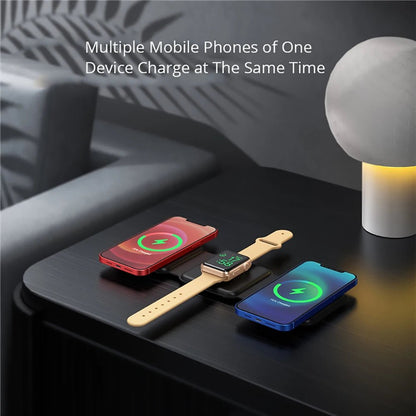 Foldable 3 in 1 Magnetic Wireless Charger Stand - Fast Charging for iPhone 13, AirPods Pro, iWatch White