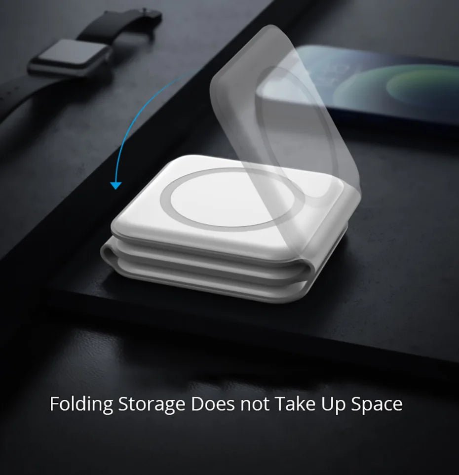 Foldable 3 in 1 Magnetic Wireless Charger Stand - Fast Charging for iPhone 13, AirPods Pro, iWatch White
