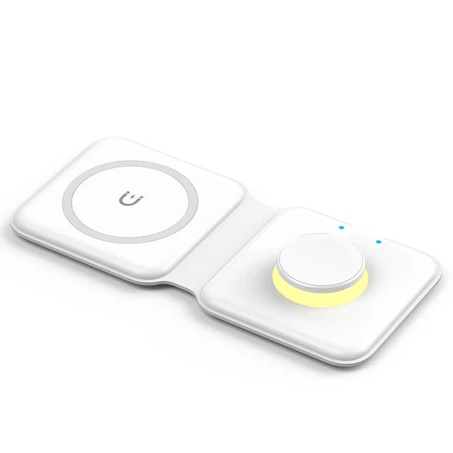 Foldable 3 in 1 Magnetic Wireless Charger Stand - Fast Charging for iPhone 13, AirPods Pro, iWatch White 2in1 add Light