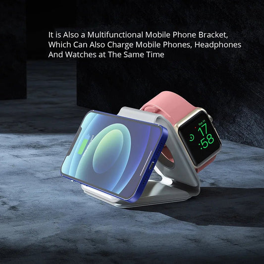 Foldable 3 in 1 Magnetic Wireless Charger Stand - Fast Charging for iPhone 13, AirPods Pro, iWatch White