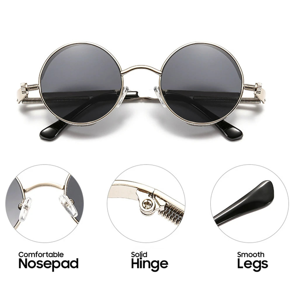 Red Sunglasses Men Round Punk