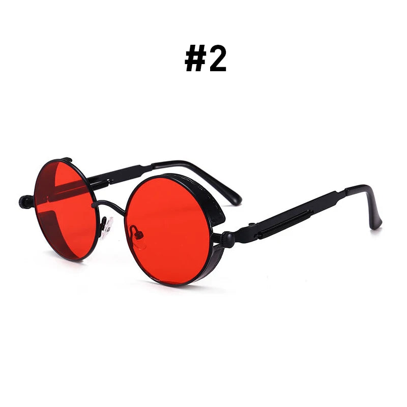Red Sunglasses Men Round Punk