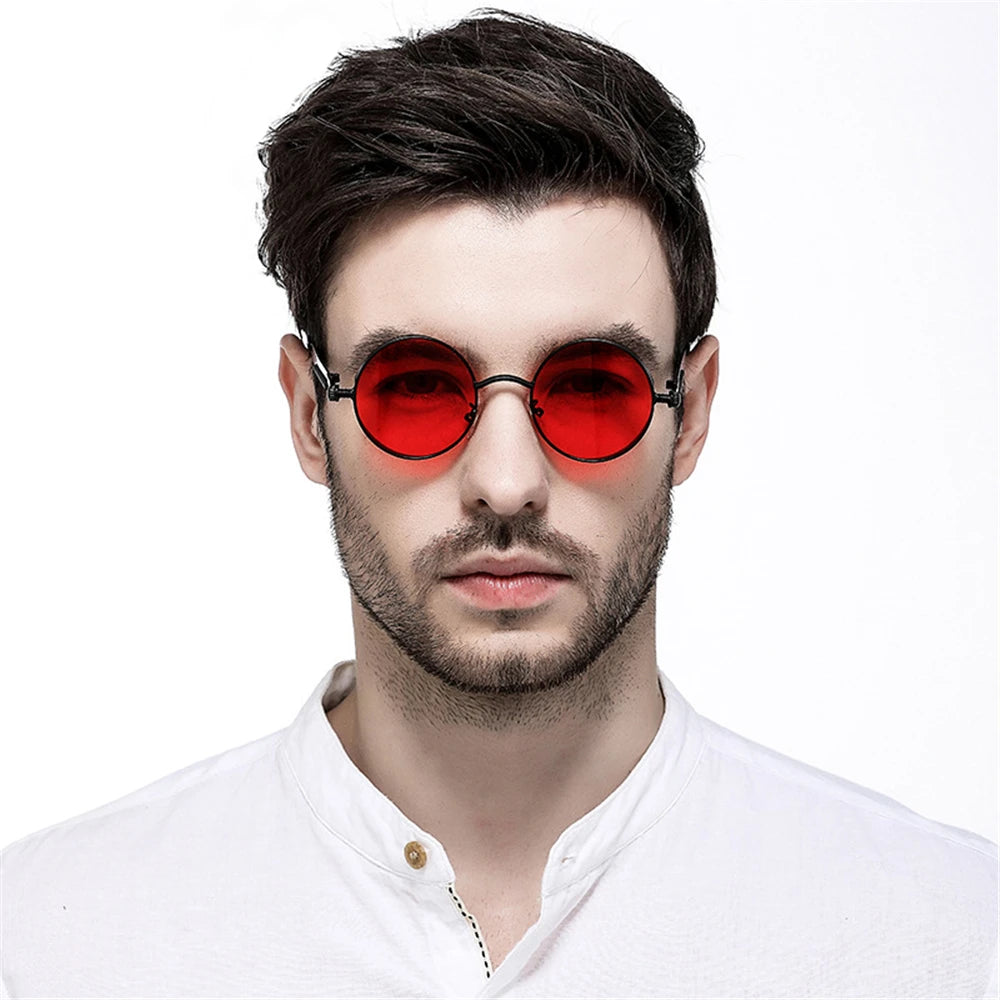 Red Sunglasses Men Round Punk
