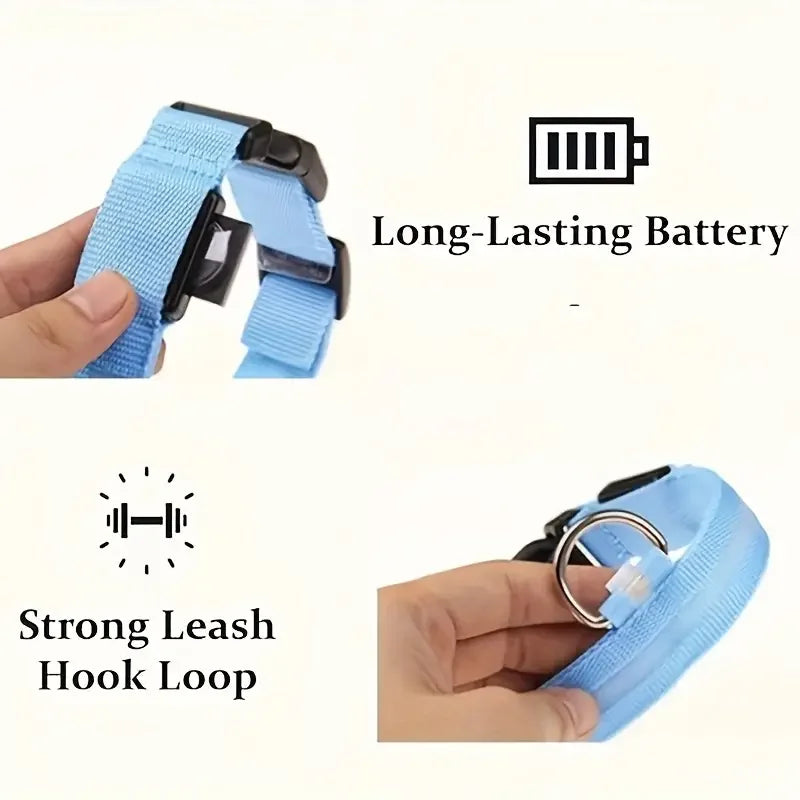 LED Safety Collar For Dogs - Adjustable, Flashing Glow For Night Walking