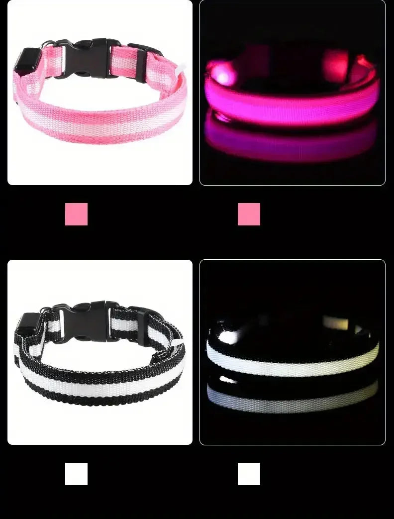 LED Safety Collar For Dogs - Adjustable, Flashing Glow For Night Walking