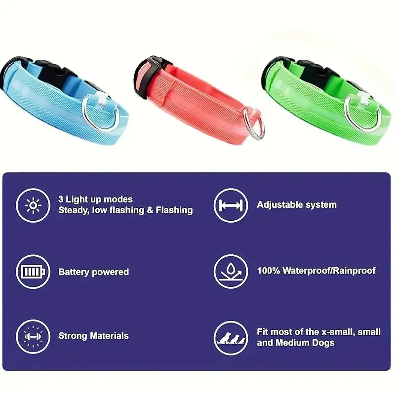 LED Safety Collar For Dogs - Adjustable, Flashing Glow For Night Walking