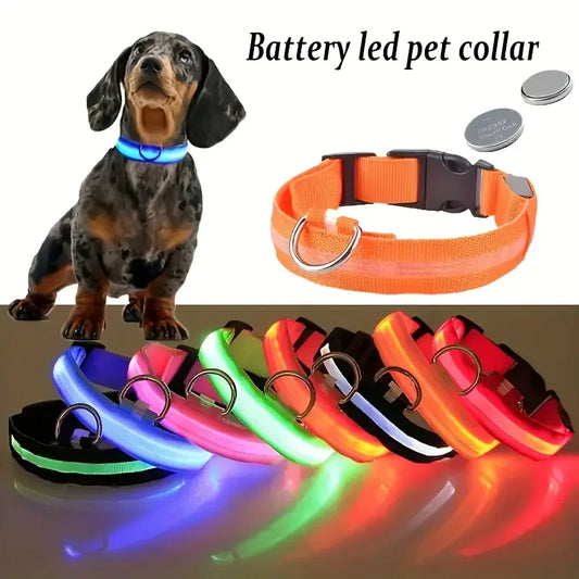 LED Safety Collar For Dogs - Adjustable, Flashing Glow For Night Walking