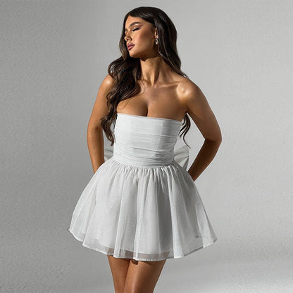 Mesh Small Gowns Backless Dresses White M