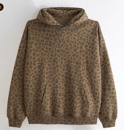 Cozy Hooded Sweater with Padding leopard print S
