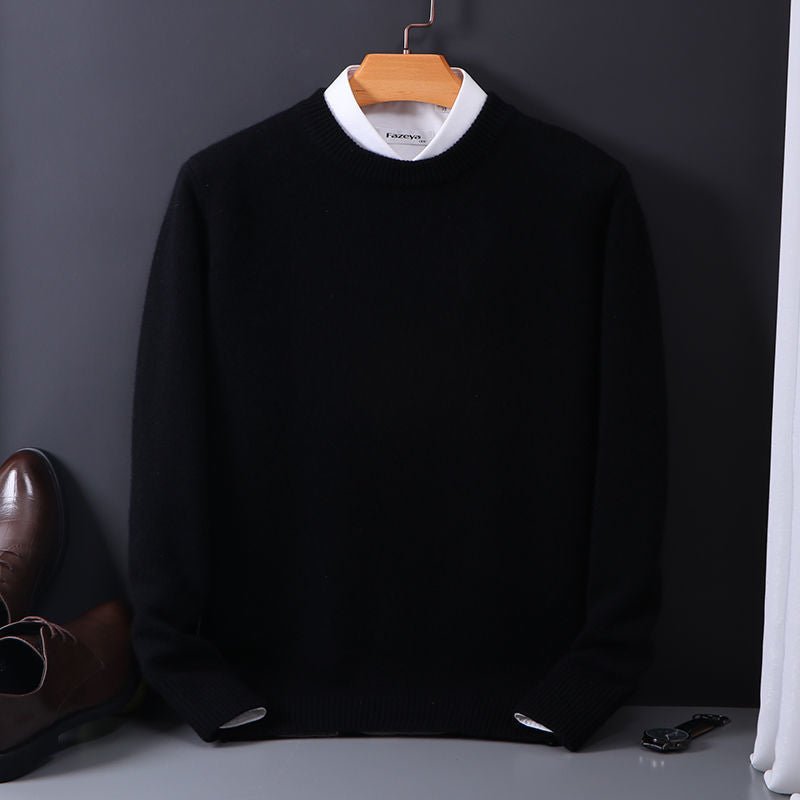 Round neck sweater men's Slim knitted bottoming shirt fall and winter Black XXXL