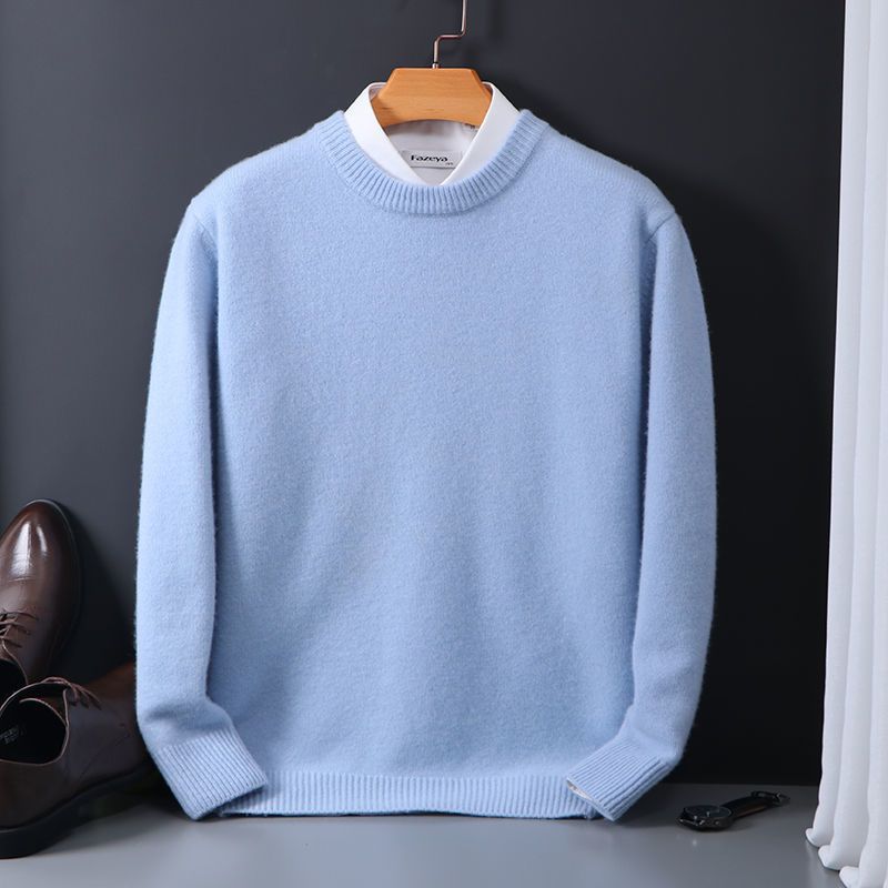 Round neck sweater men's Slim knitted bottoming shirt fall and winter light blue XXL