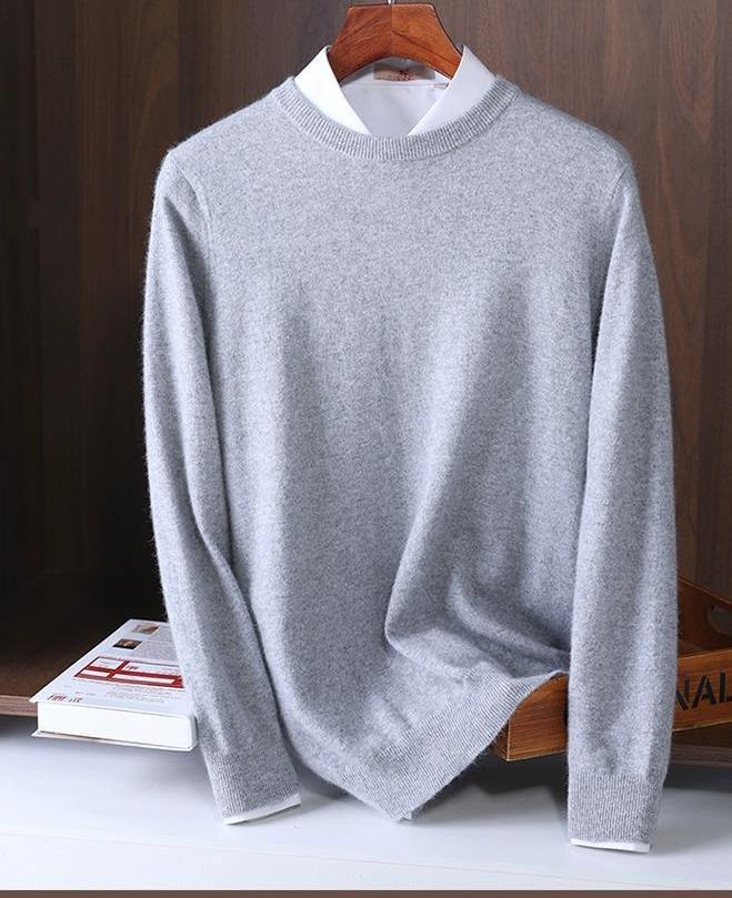 Round neck sweater men's Slim knitted bottoming shirt fall and winter medium gray XXL