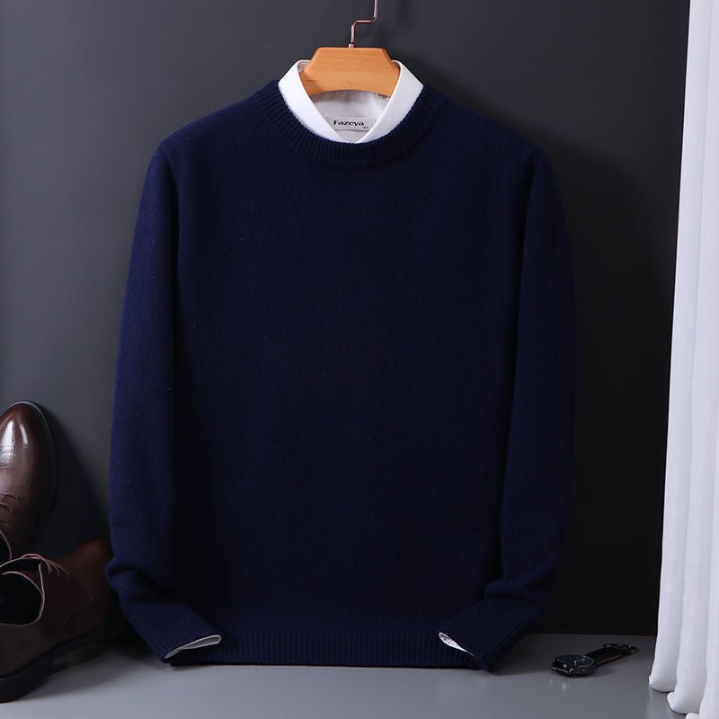 Round neck sweater men's Slim knitted bottoming shirt fall and winter navy blue M