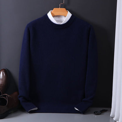 Round neck sweater men's Slim knitted bottoming shirt fall and winter navy blue XXL