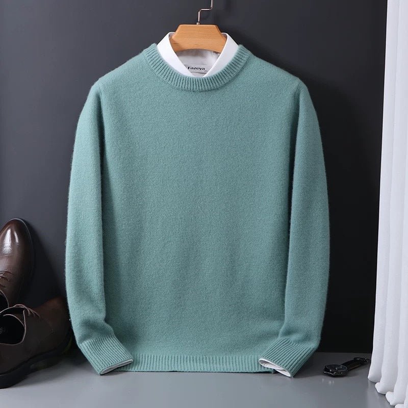 Round neck sweater men's Slim knitted bottoming shirt fall and winter soy green L
