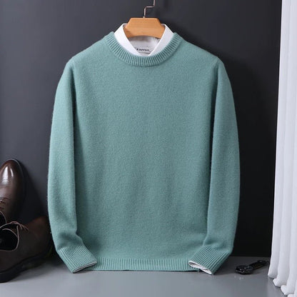 Round neck sweater men's Slim knitted bottoming shirt fall and winter soy green L