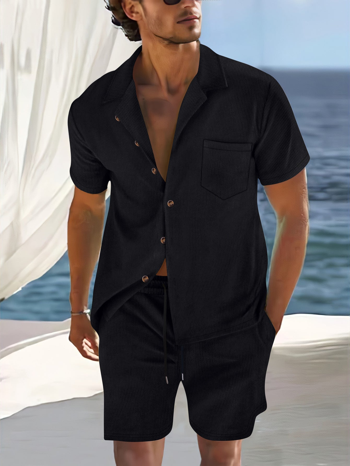 Summer casual sportwear suit for men Black S