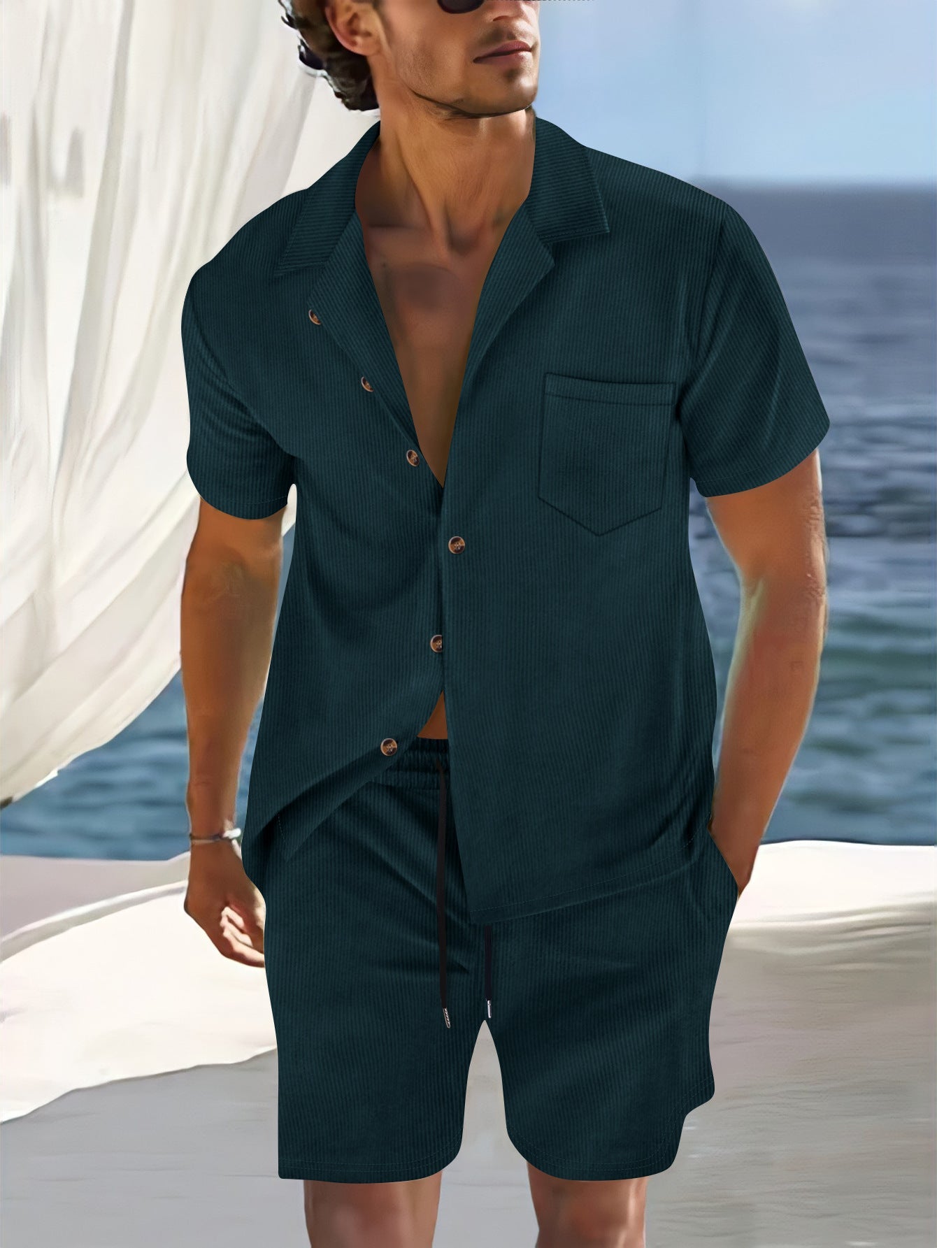 Summer casual sportwear suit for men Dark Green S