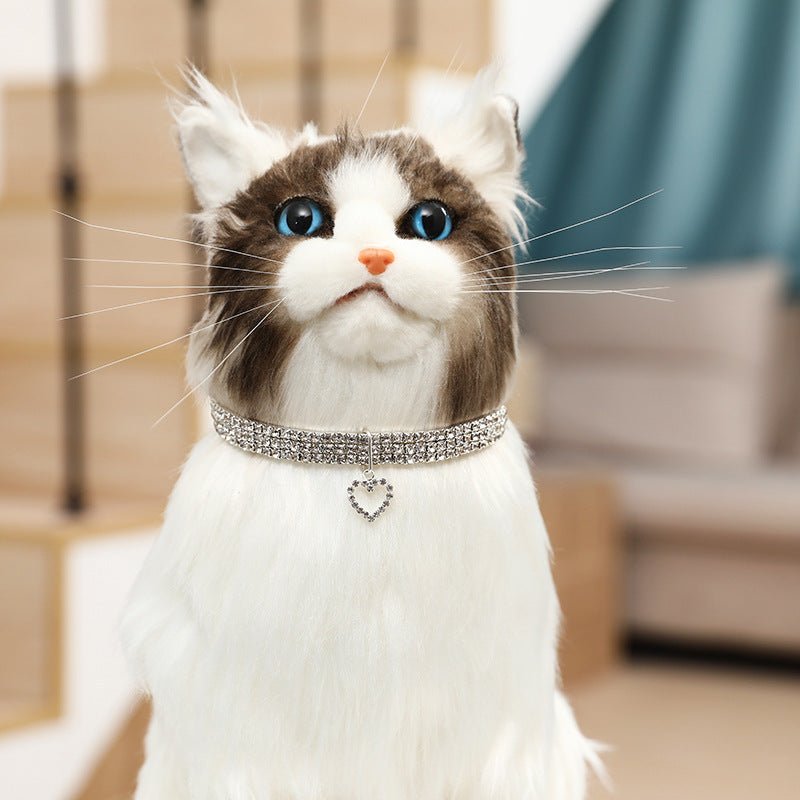 three rows stretch pet rhinestone love cat dog necklace