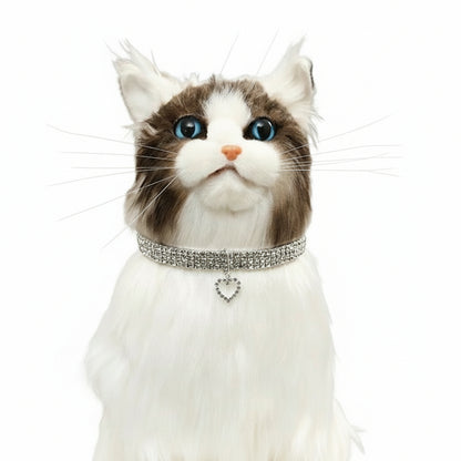 three rows stretch pet rhinestone love cat dog necklace
