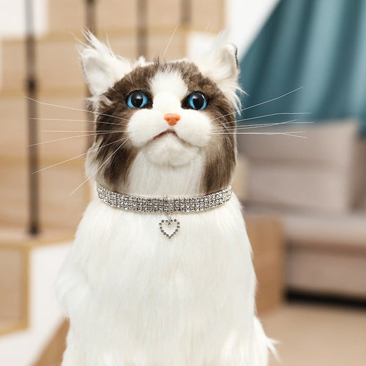 three rows stretch pet rhinestone love cat dog necklace