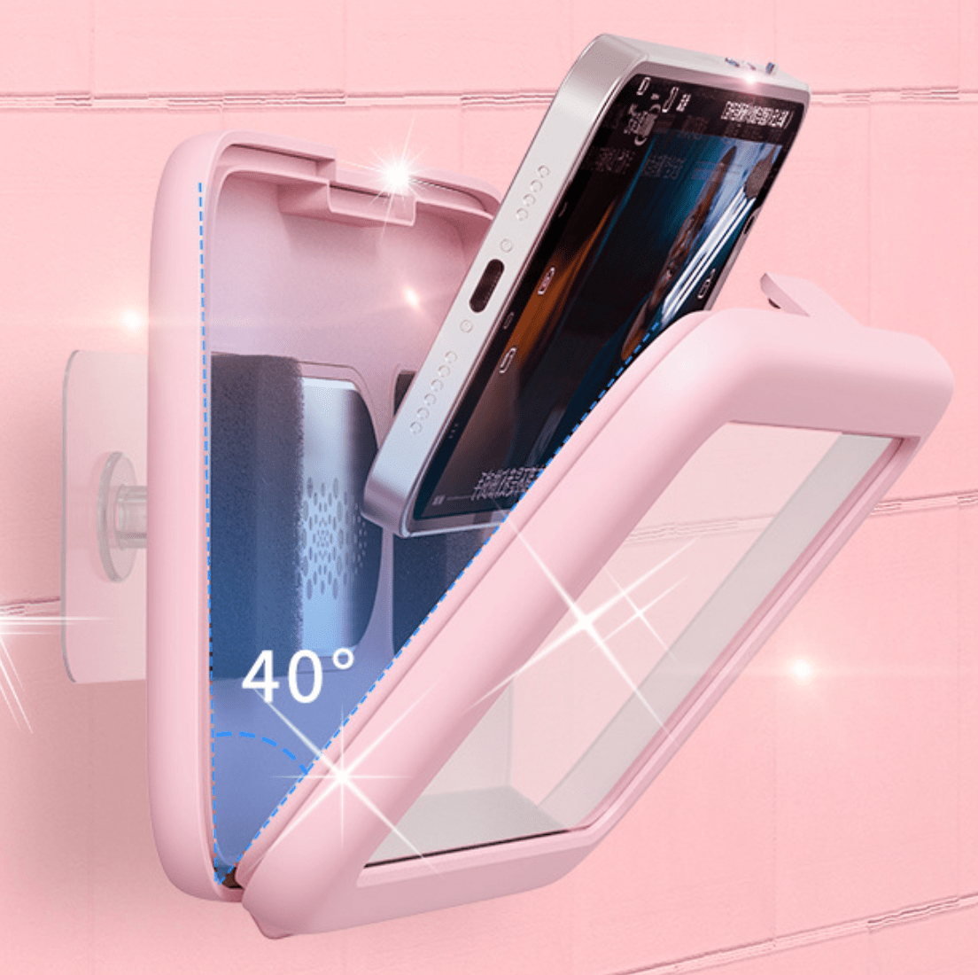 Waterproof Bathroom Phone Holder 360 Rotation Wall Mount Pink