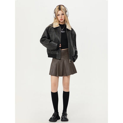 Women's Vintage PU Leather Cotton Jacket